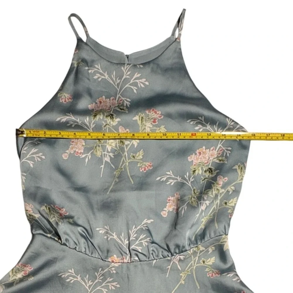 Lush Blue Floral Satin Peplum Halter Top Sleeveless High Neck Medium Cottagecore - Picture 4 of 9